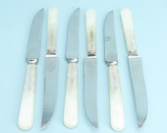 Juego de 6 cuchillos para carne Kirk & Matz de acero inoxidable y nácar de 22 cm (8 3/4")