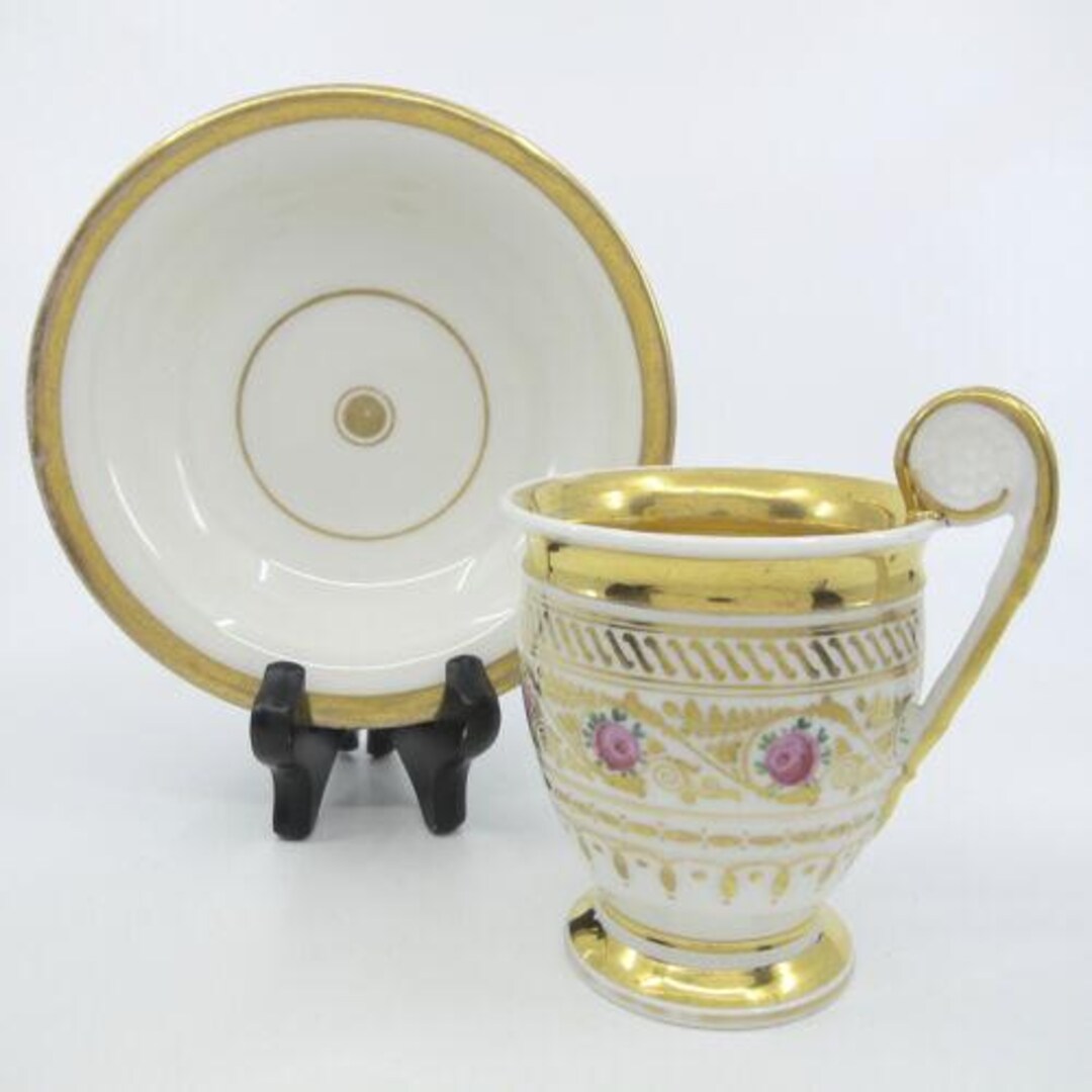 19世紀 オールドパリ 磁器カップ＆ソーサー エンパイアスタイル 金箔