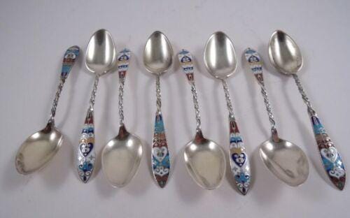 Gorham Set 8 Sterling Aesthetic Enamel Demitasse Spoons 2 Dif Schemes 260 and 261