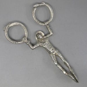Pinza per zucchero in argento olandese .813 con manici a forma di serpente arlecchino, 44 g, 4 1/4" Clown