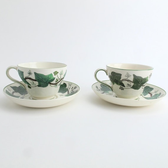 Napoleon Ivy by Wedgwood Queen's Ware Pair of Footed Cups