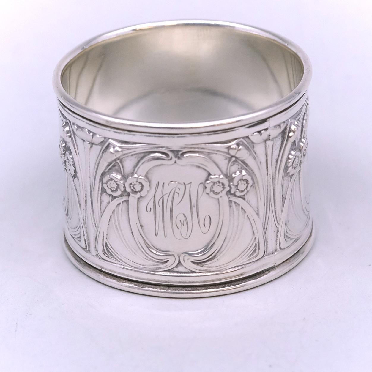 Gorham 1904 Sterling Silver B2599 Art Nouveau Napkin Ring Monogrammed "WCM"
