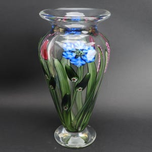 Vaso grande per fiori in vetro Vandermark, edizione limitata da 14 pollici, n. 145/300, firmato Merritt Smarr.