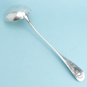 French Silverplate Large Hotel Style Soup Ladle Art Nouveau Monogrammed "EC"