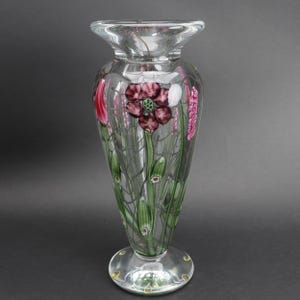 Vaso floreale in vetro artistico Vandermark, edizione limitata 17/750, firmato Merritt Smarr, 29 cm.