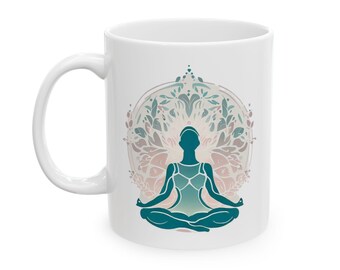 Taza de yoga con mandala: diseño de meditación de doble cara