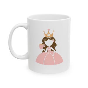 Princess Coffee Mug | Cute Pink Princess Tea Mug | Double-Sided Ceramic Mug for Girls | Gift for Her | Right or Left Handed | 11oz