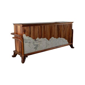 Apex Walnut Console Table – Mid-Century Modern Entryway Table with Marble Accent, Handmade Black Walnut Furniture for Living Room