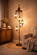 Handmade Turkish 5 Globe Floor Lamp, Blown Glass Mediterranean Boho Decor