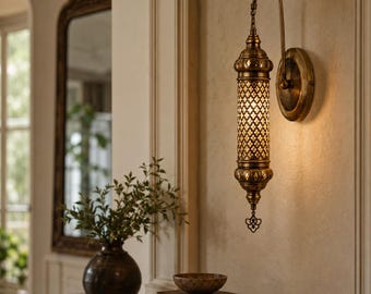 Handmade Brass Blown Glass Sconce, Boho Ambient Shadow Light