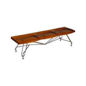 Metal Bench - Mid Century Modern Style | 100% Black Walnut Wood Metal Bench for Living Room & Dining Room | Natural Walnut Wood Furniture