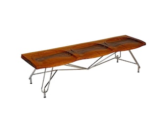 Mid Century Modern Black Walnut Bench with Chrome Legs