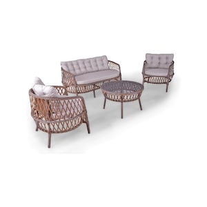 Maestro Rattan Outdoor Furniture Set – 7-Piece Patio Set with Glass Table & Cushioned Chairs, Weather-Resistant Wicker for Garden, Pool