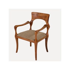 Black Walnut Wood Armchair: Mid-Century Modern Upholstered Accent Chair