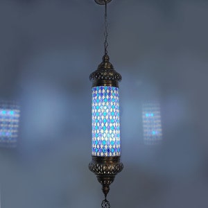 Blue Turkish Lamp: Handmade Blown Glass Pendant Light