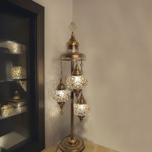 Osman 3 Globe Table Lamp - Warm White | 100% Handmade in Turkey, Glass, Mediterranean, Bohemian, Turkish Moroccan Mosaic Table Lamps