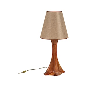Black Walnut Wood Table Lamp: Mid-Century Modern Linen Shade