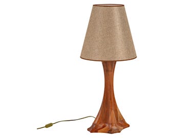 Black Walnut Wood Table Lamp: Mid-Century Modern Linen Shade