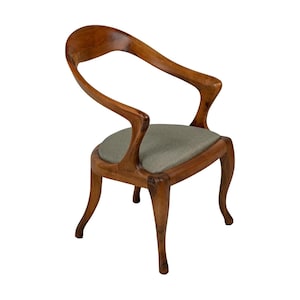 Black Walnut Wood Chair: Mid Century Modern Upholstered Accent Chair