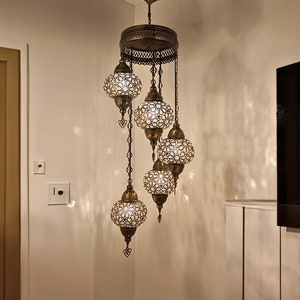 Handmade Turkish Lamp: 5 Globe Moroccan Chandelier