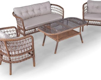 Set di mobili da esterno in rattan - Set da patio in vimini da 4 pezzi