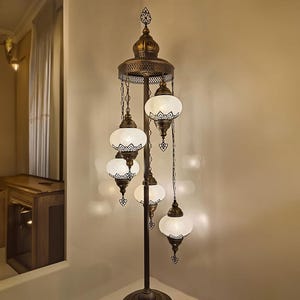 Handmade Turkish Floor Lamp: 5 Globe Bohemian Mediterranean Lighting