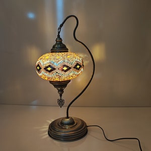 Handmade Turkish Mosaic Table Lamp: Stained Glass Desk Light