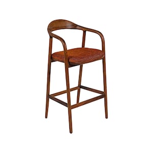 Mid Century Modern Black Walnut Bar Stool: Upholstered Counter Height Chair