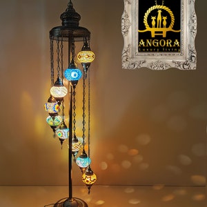 Mert 9 Globe Standing Turkish Lamp - Multicolor | 100% Handmade in Turkey, Mosaic Glass, Mediterranean, Moroccan Standing Floor Lamps