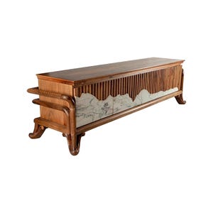 Mid Century Modern Black Walnut TV Unit with Marble Accent