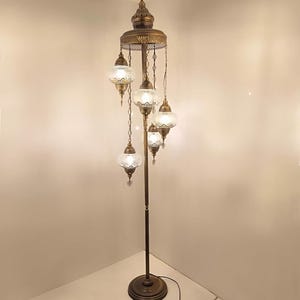 Angora Ilker 5 Globe Standing Turkish Floor Lamp | 100% Handmade in Turkey, Blown Glass, Mediterranean, Turkish Standing Floor Lamps