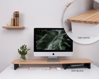 Solid desk shelf - Monitor stand - Wood desk organization - Wood ideas for home office - Desk setup - Dual desk riser