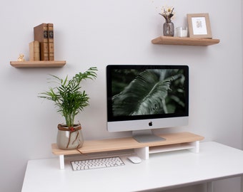 Solid wood monitor stand for desk - Desk shelf - Office organization - Dual desk riser - Home office stand