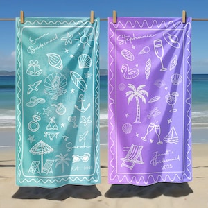 39x71in Bachelorette Beach Towel, Personalized Location And Name Bachelorette Party Pool Towel, Bachelorette Trip Gift, Bride, Bridal Shower