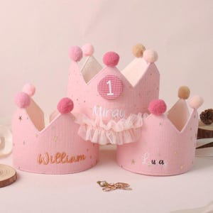 Hand Embroidered Birthday Crown, Custom Baby First Birthday Party Hat, Birthday Crown with Name, Personalised Toddler Crown Cake Smash Crown