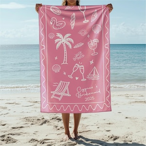 Custom Bachelorette Beach Towel, Personalized Location And Name Bachelorette Party Pool Towel, Bachelorette Trip Gift, Bride, Bridal Shower