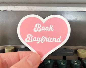 Book Boyfriend romance reader pink heart glossy vinyl sticker, bookish sticker, gifts for readers, laptop sticker, kindle sticker