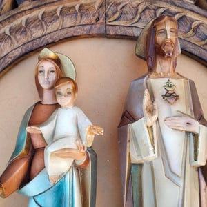 Figures of the Virgin Mary with child and Jesus Art Deco 50s Mid Century figurines Olot Spain/