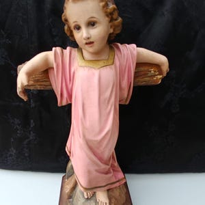 Vintage Standing infant Jesus from Olot 1950s Religious Sculpture- Glass Eyes Spanish Catholic Art El Arte Cristiano Olot 32 cm