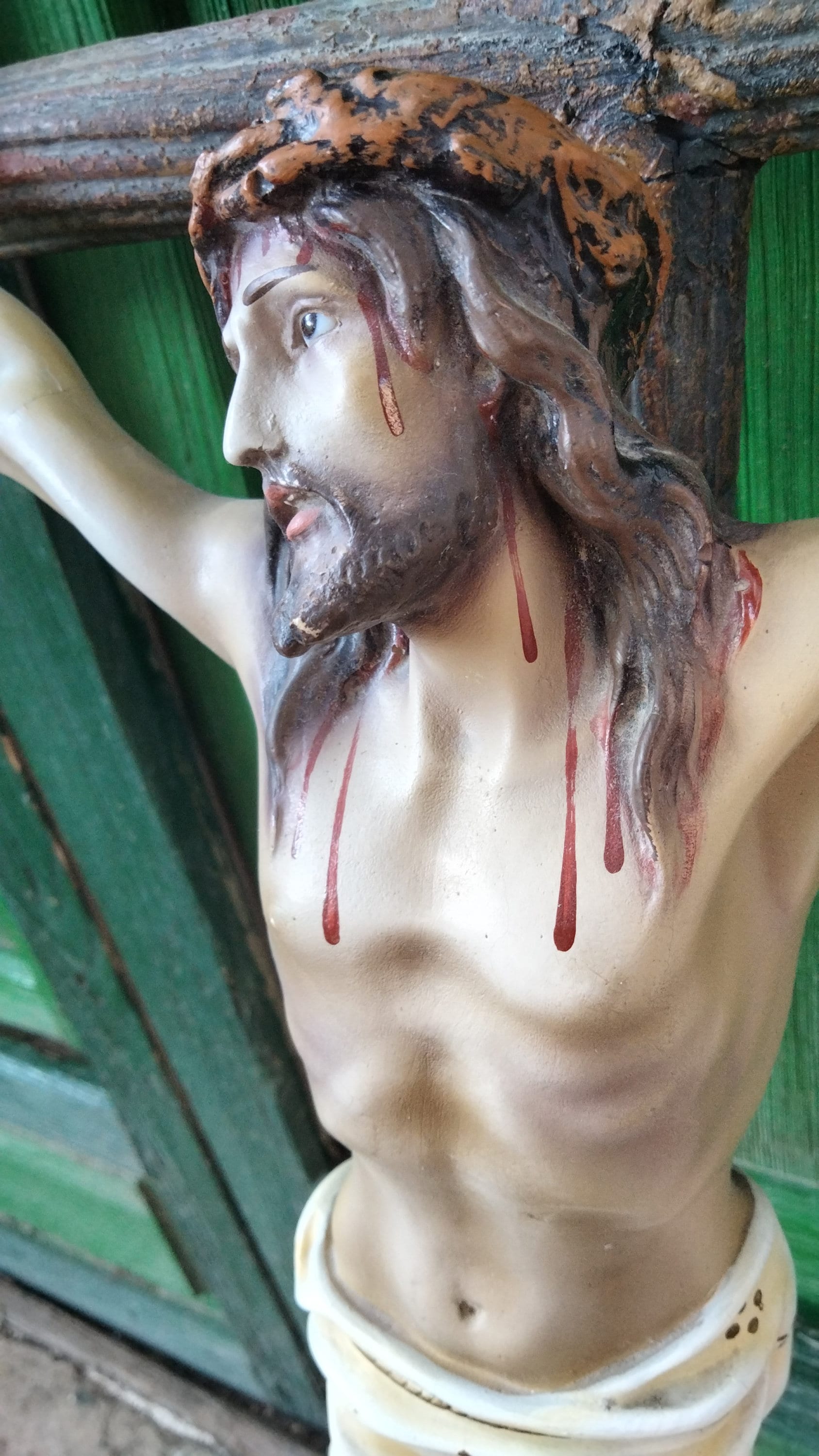 Olot Crucifix (Jesus crucified)/large Cross/old Jesus/Plaster statue/glass eyes/