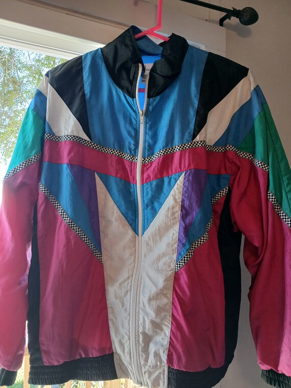 1980s Womans multi colored,  bomber, windbreaker,… - image 1