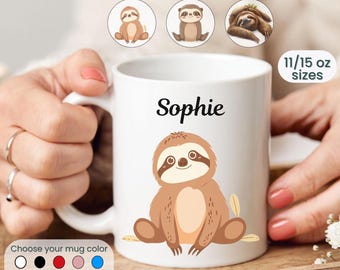 Personalized Sloth Mug: Custom Name Coffee Cup, Animal Lover Gift
