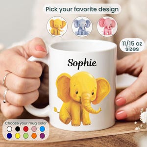 Personalized Elephant Mug Elephant Gift Custom Name Coffee Cup Customizable Kids Gift Cute Elephant Lover Friend Gift Animal Lover Present