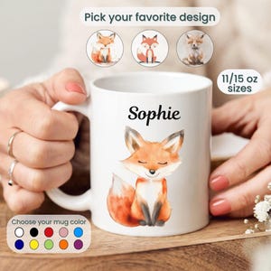 Personalized Fox Mug: Custom Name Coffee Cup, Animal Lover Gift