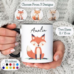 Personalized Fox Mug Fox Gift Custom Name Fox Coffee Cup Customizable Gift for Kids Cute Fox Lover Friend Gift Animal Lover Birthday Present
