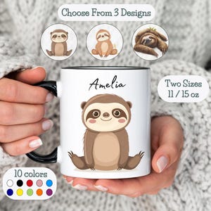Personalisierte Faultier Becher Faultier Geschenk Name Tier Kaffeetasse Personalisierbares Geschenk für Kinder Niedlicher Faultier Liebhaber Freund Geschenk Tierliebhaber Geschenk