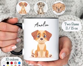Personalized Cute Dog Mug Cute Dog Gift Custom Name Puppy Coffee Cup Customizable Gift for Kids Dog Lover Friend Gift Animal Lover Present