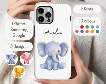 Personalized Elephant Phone Case Elephant Gift Custom Name Gift Animal Case iPhone Samsung Google Case Cute Animal Lover Gift Elephant Cover