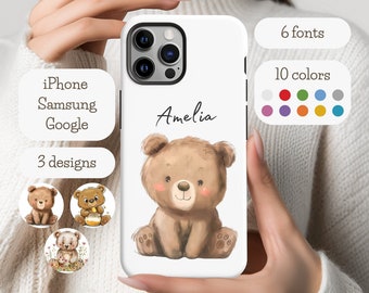 Personalized Bear Phone Case Bear Gift Custom Name Gift Animal Case iPhone Samsung Google Case Cute Animal Lover Gift Bear Phone Cover