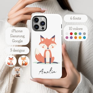 Personalized Fox Phone Case Fox Gift Custom Name Gift Animal Case iPhone Samsung Google Case Cute Animal Lover Gift for Kids Fox Phone Cover